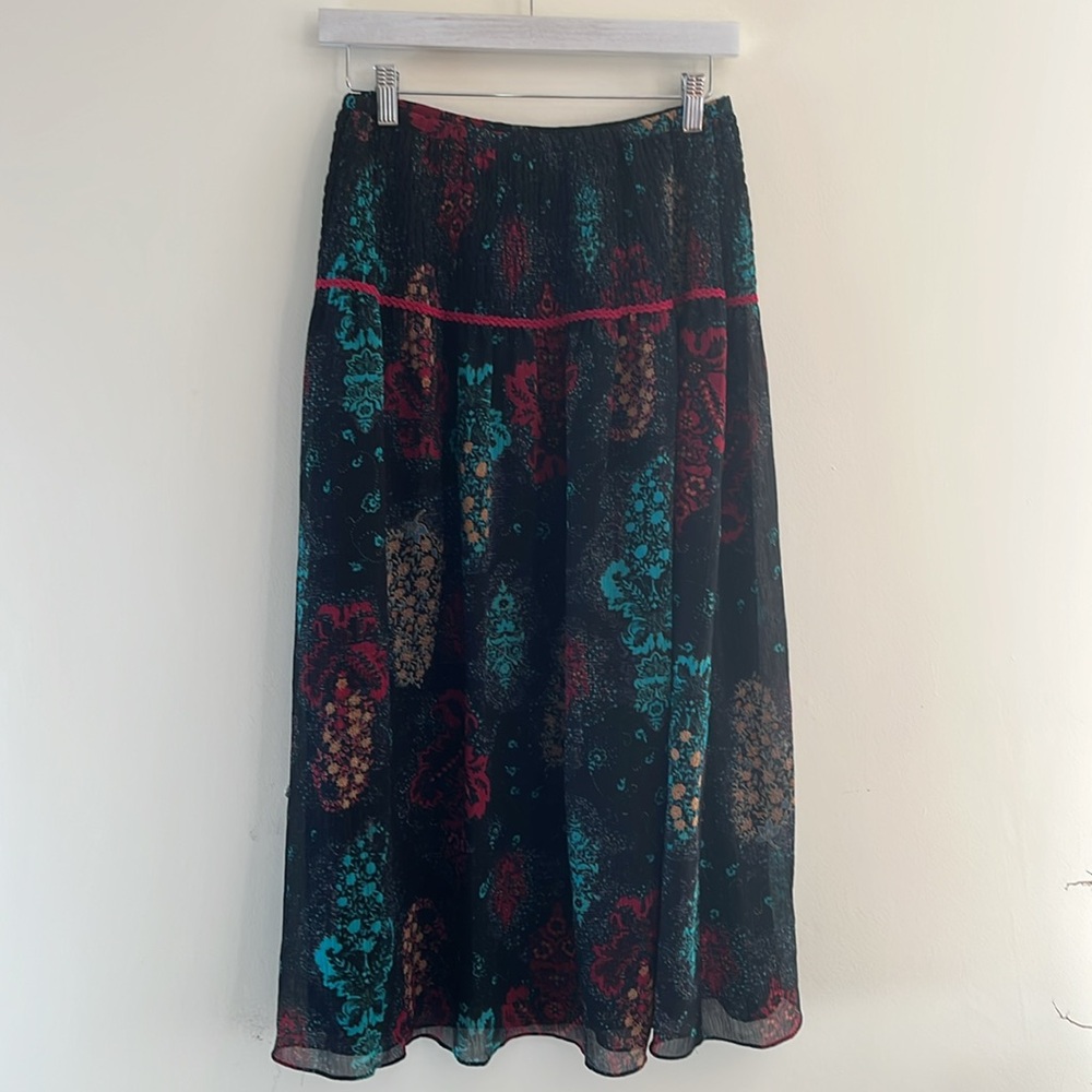 Coldwater Creek Boho MIDI Skirt Smocked Paisley Chiffon Practical Magic Festival - Picture 6 of 6